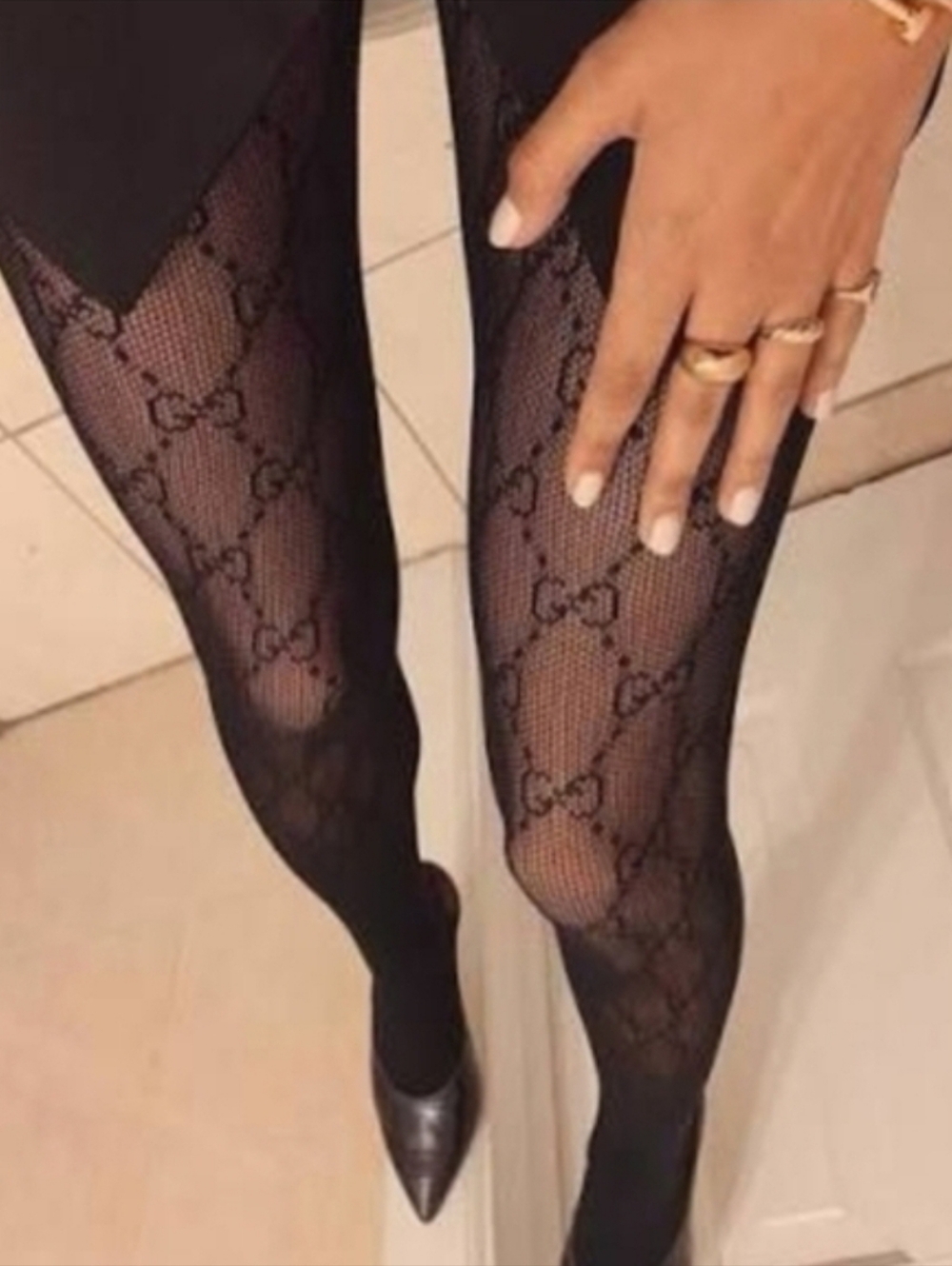 Gucci Black Interlocking GG Tights